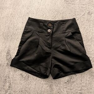 Black High Waisted Shorts with Satin Finish